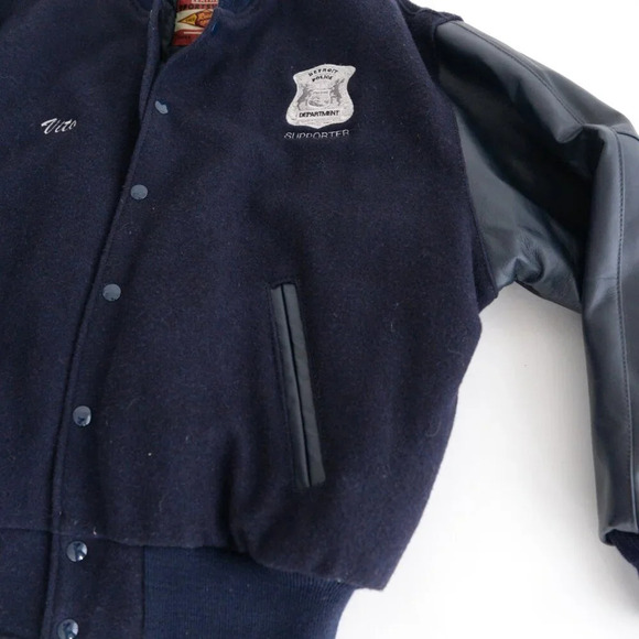 VTG Reed Sportswear Navy 100% Wool And Leather Detroit Police Supporter Jacket L - Picture 7 of 15